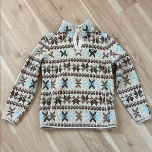 L.L. Bean Beige and Blue Geometric Sweater